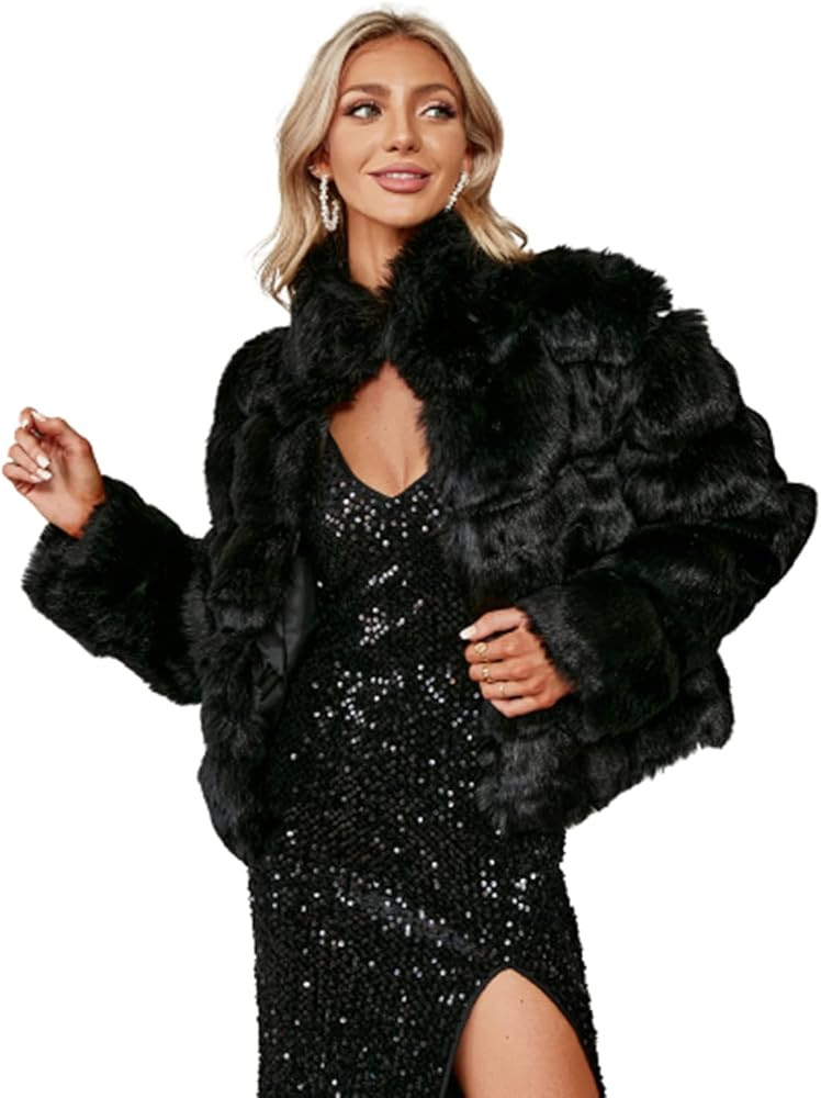 Simplee Women Luxury Winter Warm Fluffy Faux Fur Short Coat Jacket Parka Outwear | Amazon (US)