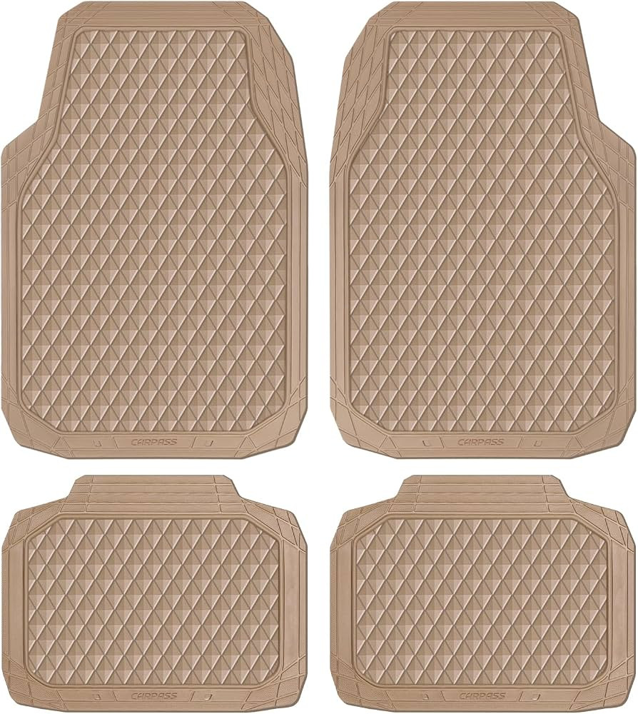 CAR PASS Beige Rubber Car Mats, All-Weather Floor Mats Full Set Durable Anti-Slip 3D Rhombus Wate... | Amazon (US)