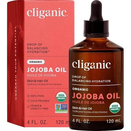 Cliganic Jojoba Oil, Cold-Pressed Organic Body Oil and Moisturizer for Skin Care, Hexane-Free, 4 fl oz | Walmart (US)