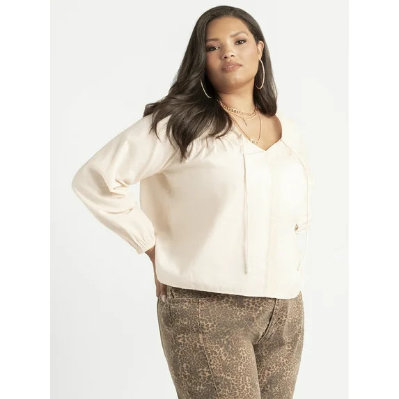 Jessica Simpson Women's Plus Bernice Embroidery Peasant Blouse, Sizes 0X-4X | Walmart (US)