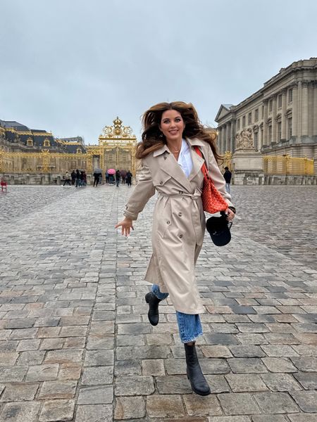 Versailles look: trench is vintage Dior (linked some similar options), jeans size 26, blouse size small and linked similar boots. ⚜️

#LTKTravel #LTKStyleTip #LTKShoeCrush