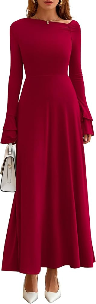 PRETTYGARDEN Womens Dresses Formal Off The Shoulder Long Sleeve Ruched Knit A-Line Maxi Wedding G... | Amazon (US)