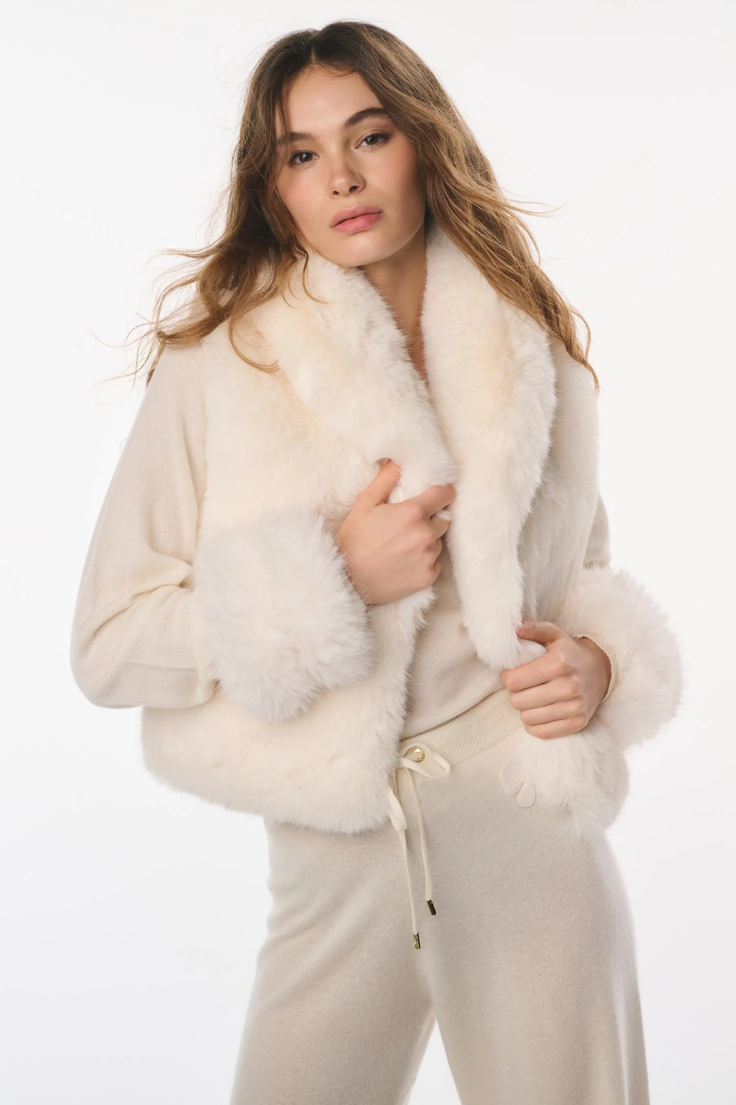LoveShackFancy x MAX&MOI Verena Faux Fur Vest IVORY FUR CASHMERE KNIT COMBO / XS | LoveShackFancy