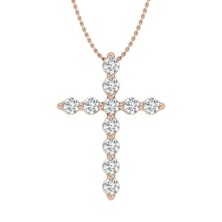 1/4 Carat Diamond Cross Pendant Necklace in 10K Rose Gold (Silver Chain Included) | Walmart (US)