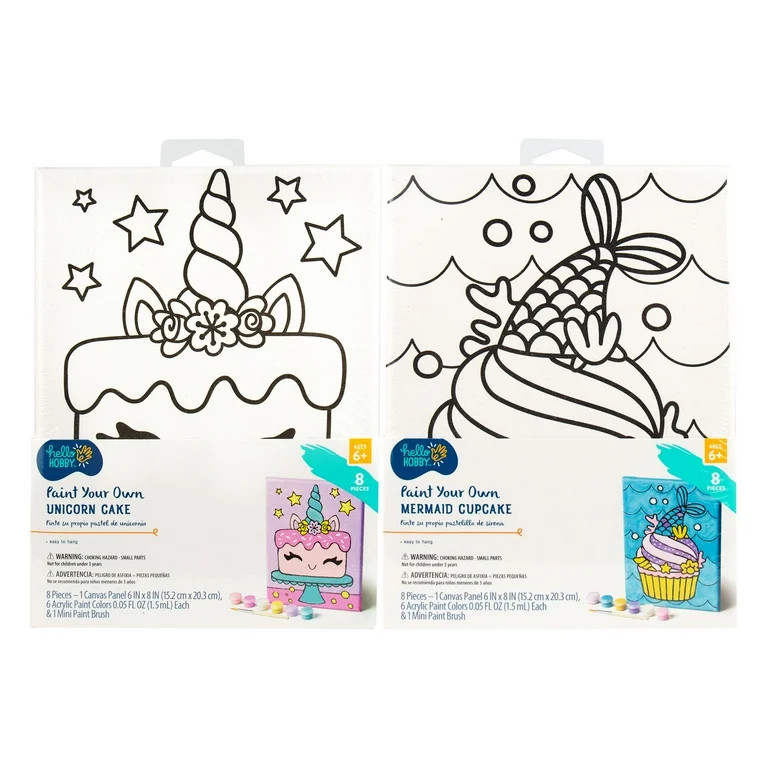 Hello Hobby Paint Your Own Mermaid and Cupcake Canvas Assortment, Each Sold Separately | Walmart (US)