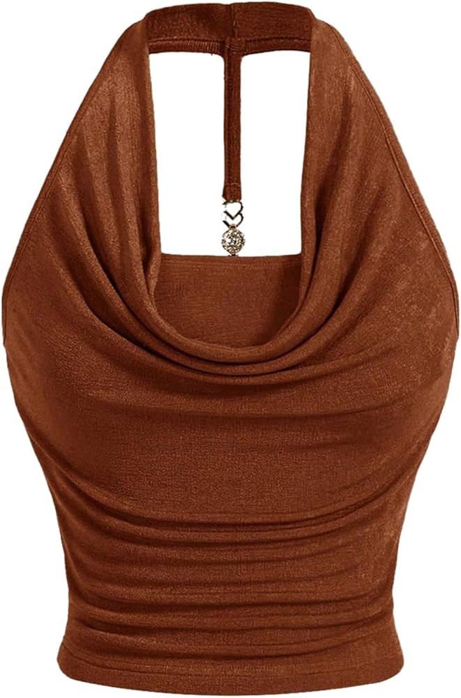 Milumia Women Ruched Halter Y2k Crop Tops Backless Cowl Neck Sleeveless Shirts | Amazon (US)