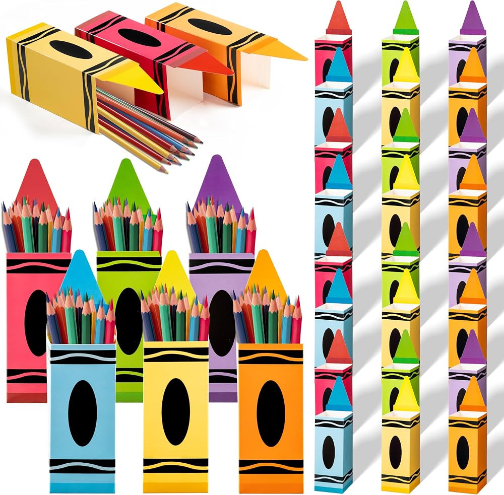 Crayon Candy Pencil Gift Boxes - 24Pcs First Day of School Treat Boxes Pencil Candy Holders Gift ... | Amazon (US)