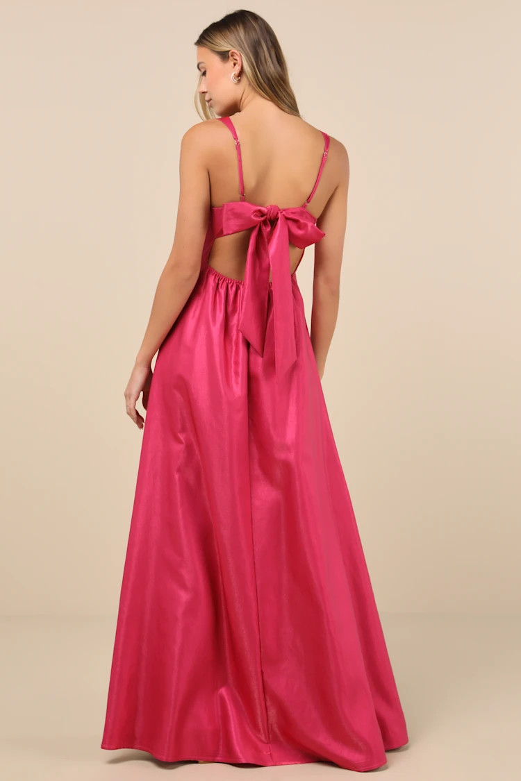 Immaculate Aura Shiny Magenta Taffeta Maxi Dress With Pockets | Lulus