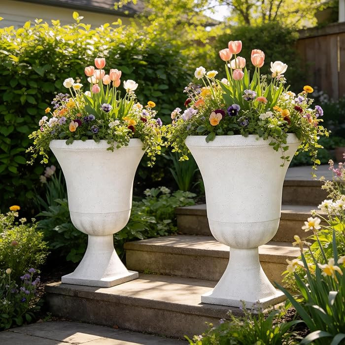 Autodaya 22" Urn Planters Outdoor Planter for Plants Set of 2 Timeless Plastic Large Flower Pot w... | Amazon (US)