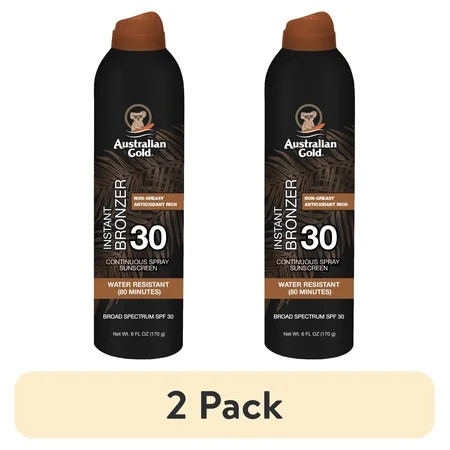 (2 pack) Australian Gold SPF 30 Continuous Spray Sunscreen with Instant Bronzer, 6 oz | Walmart (US)