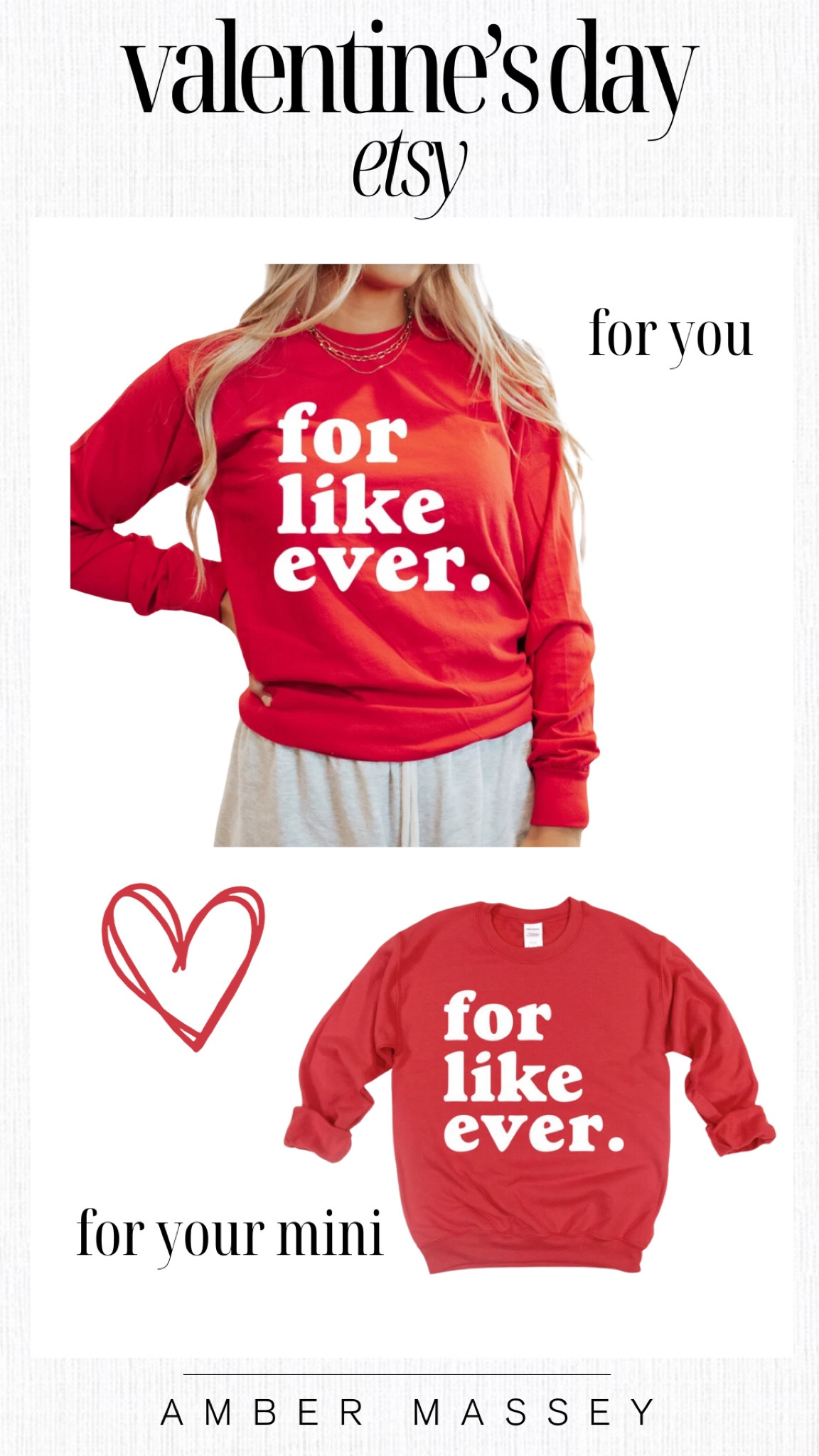 For you and your mini. Matching Valentine’s Day sweatshirts found on Etsy. 🫶🏻

Valentine’s Day outfit ideas | small shop | shop small

#LTKparties #LTKSeasonal #LTKkids