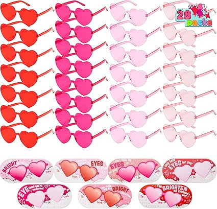 JOYIN 28 Packs Valentines Day Heart Shaped Sunglasses with Cards, Classroom Exchange Gift for Kid... | Amazon (US)