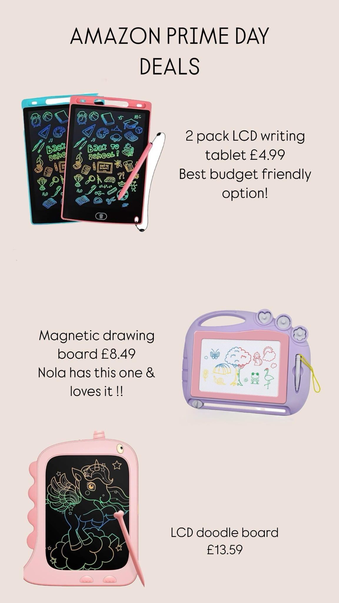 Amazon prime day deals… I’ve found a selection of magic drawing pads including budget friendly ✨