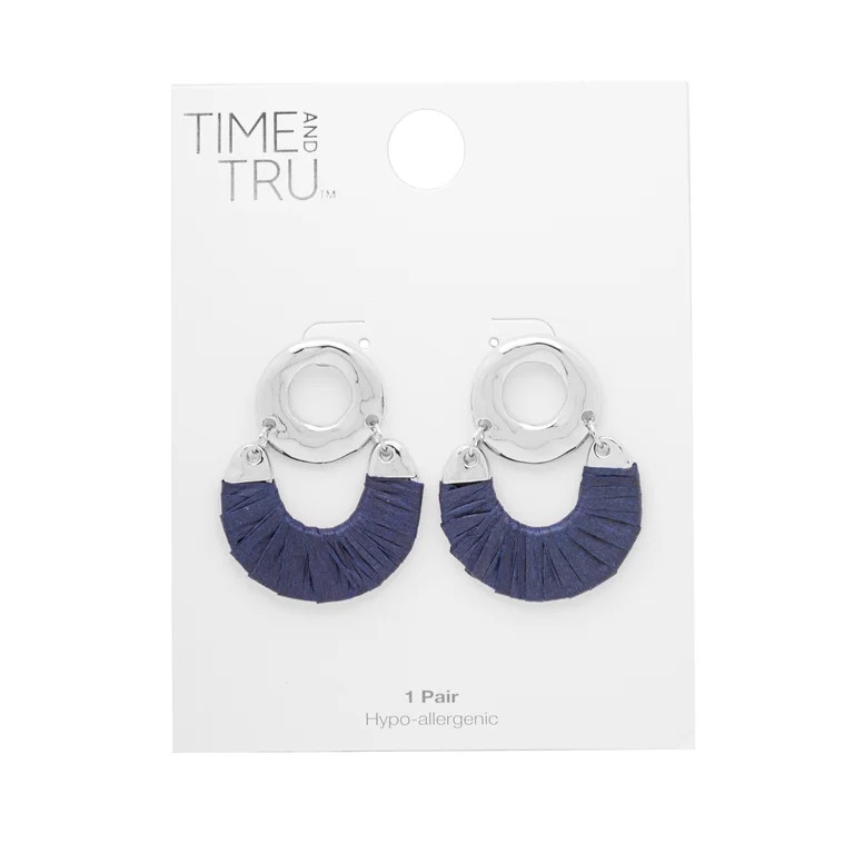 Time and Tru Women's Rhodium Tone Doorknocker Earrings with Raffia Wrapping | Walmart (US)