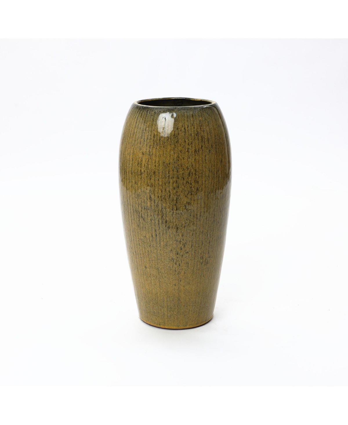 LuxenHome 23-Inch Tall Ceramic Planter, Decorative Round Pot for Plants & Flowers - Olive green, brown | Macy's