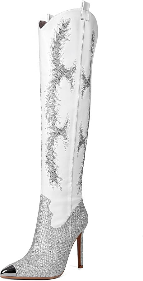 CKSNDLF Women's Western Cowboy Thigh High Boot Rhinestones Cowgirl Boots Glitter Sparkly Boots Ov... | Amazon (US)