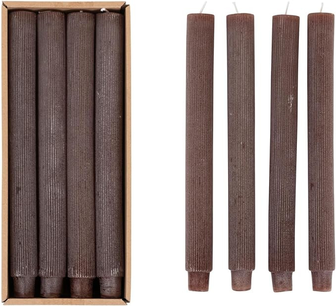 Creative Co-Op Unscented Pleated Taper Candles, Powder Finish, Leather | Amazon (US)