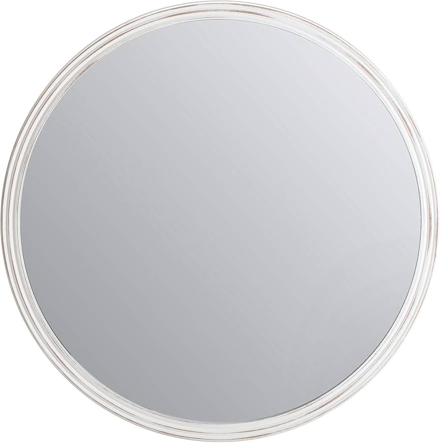 Fetco Wall Mount MR3802W 30-in. Round Carved Frame Mirror, White | Amazon (US)