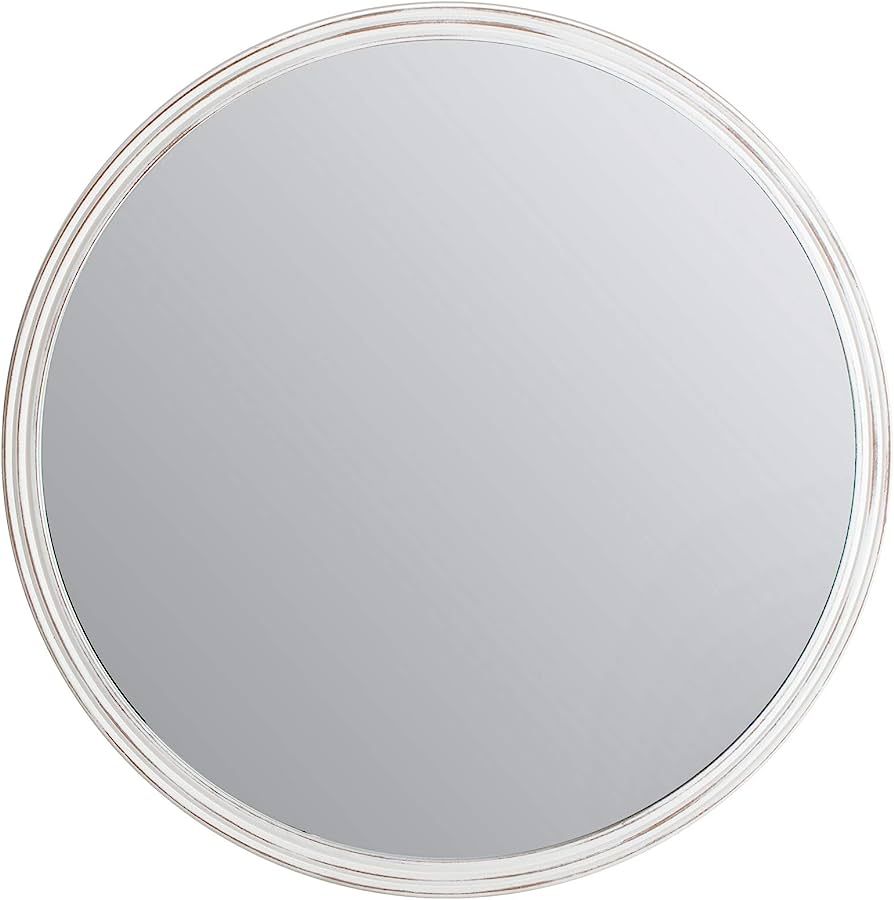 Fetco Wall Mount MR3802W 30-in. Round Carved Frame Mirror, White | Amazon (US)