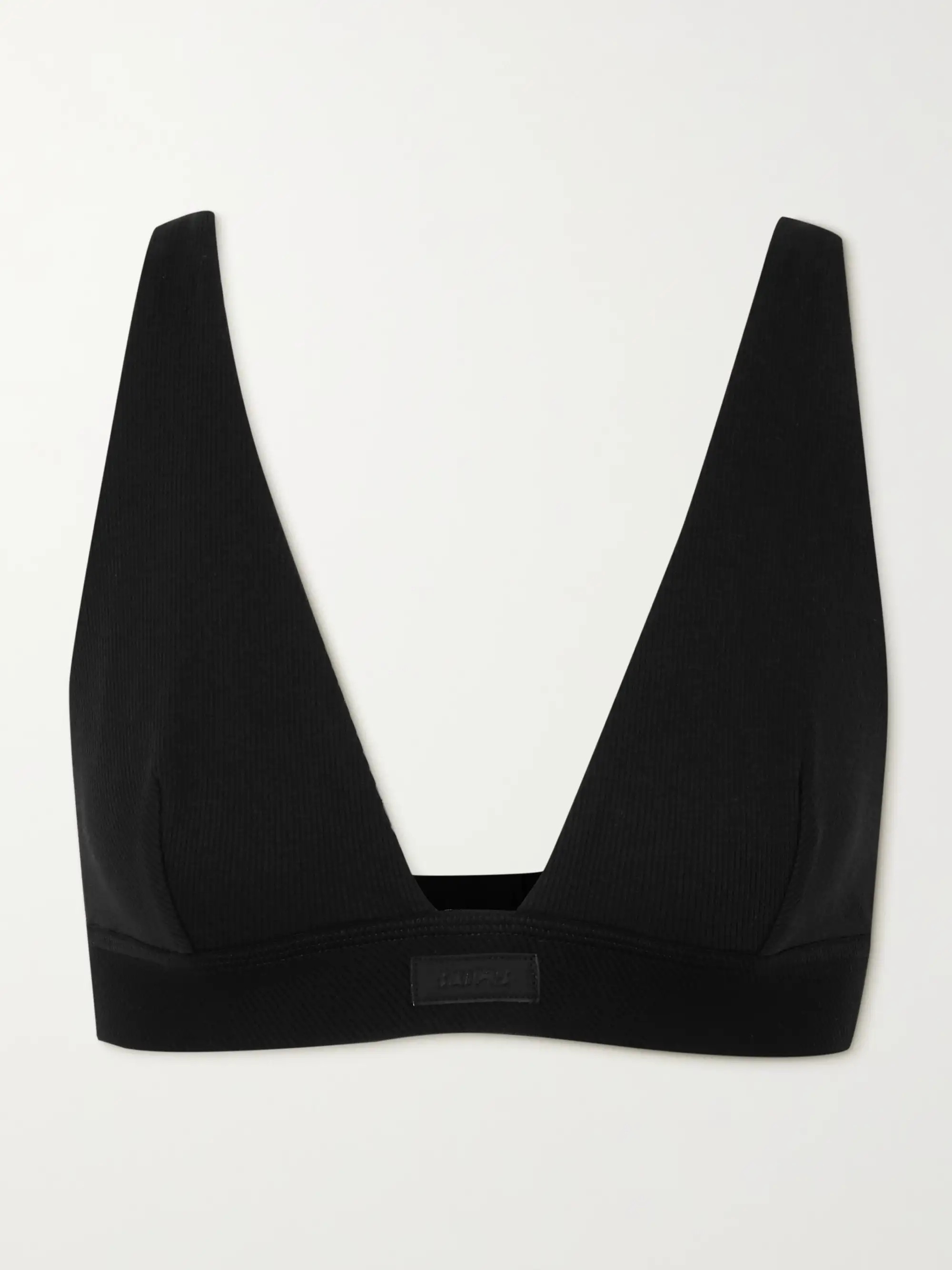 Plunge ribbed cotton-blend jersey bralette - Soot | NET-A-PORTER (UK & EU)