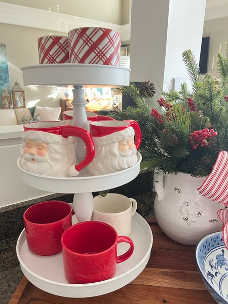 Create a festive hot chocolate bar with this white tiered stand, vintage Santa mugs, and Christmas coffee mugs.

#LTKhome #LTKSeasonal #LTKHoliday