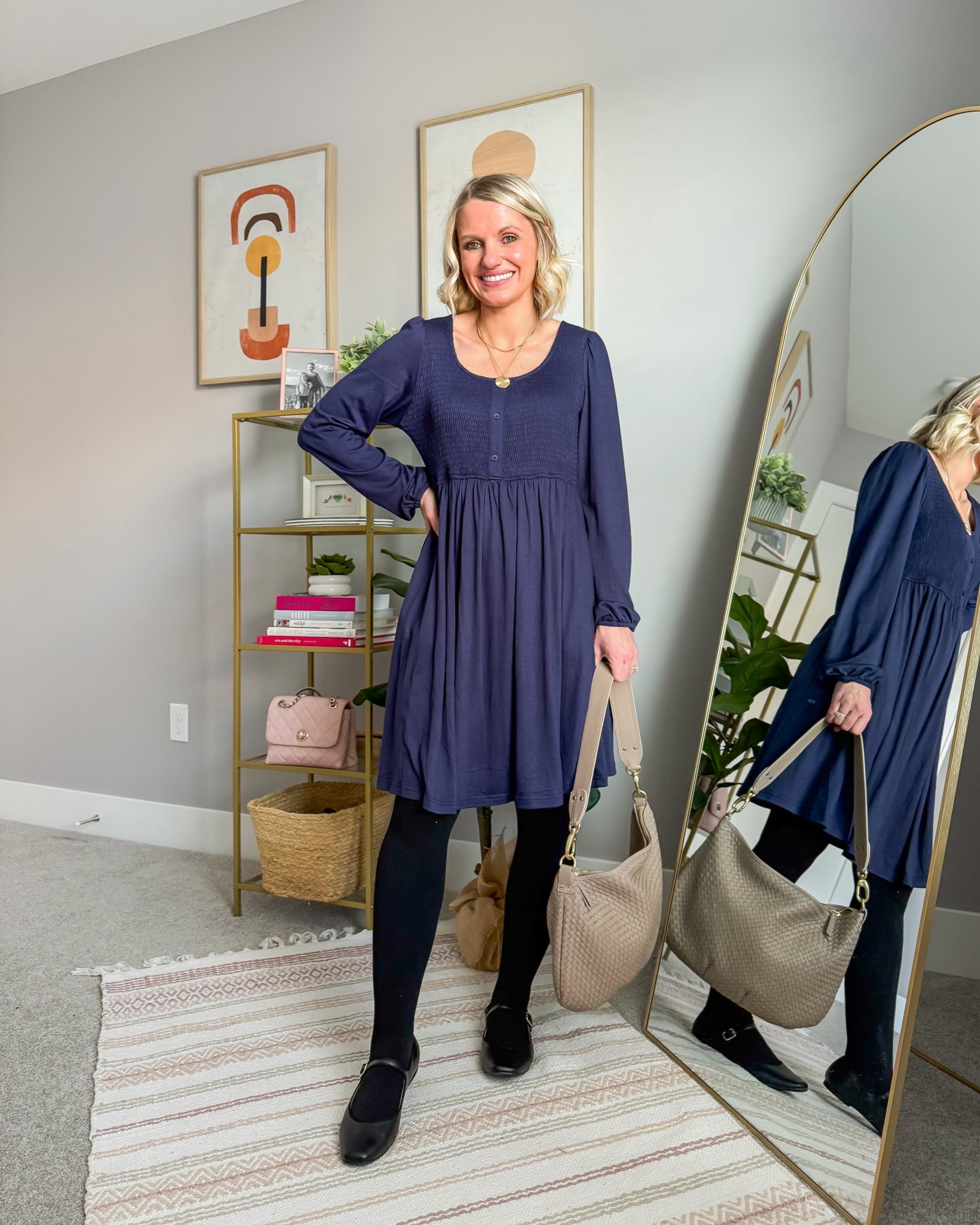 I love this navy baby doll dress from Amazon! The long sleeves make it perfect to layer up and wear in the winter months! It’s the perfect winter workwear outfit! I’m wearing a small  

#LTKSeasonal #LTKWorkwear #LTKOver40