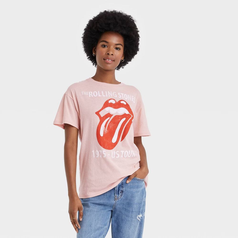 Women's The Rolling Stones Logo Short Sleeve T-Shirt - Blush XL | Target