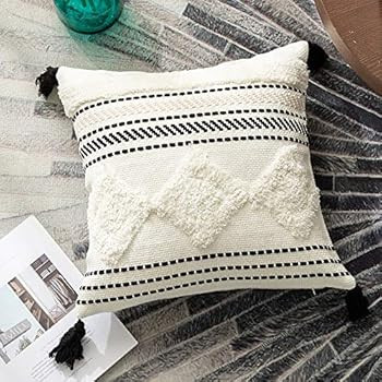 Sungea Woven Tufted Tassel Throw Pillow Covers,18x18 Inch, Black and White Cute Modern Tribal Boh... | Amazon (US)