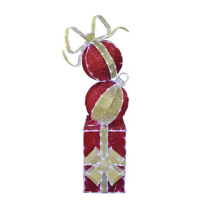 Holiday Living 6-ft LED Red & Gold Ornament Gift Stack Decoration | Lowe's