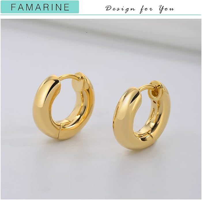 FAMARINE Small Chunky Thick Hoop Earrings for Women Girls Gold Hoops Huggie Earrings for Men Gift... | Amazon (US)