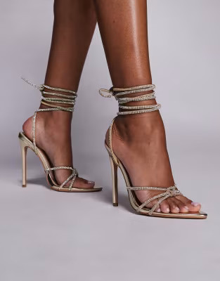 Simmi London Wide Fit Fenella embellished heeled sandals in gold mirror | ASOS (Global)