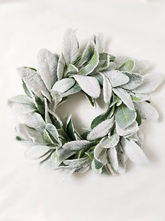 Frosted Lambs Ear Wreath - Flocked Holiday Wreath, Winter Wreath, Frosted Wreath, Lamb's Ear Farmhou | Etsy (US)