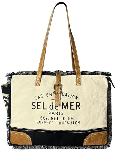 Canvas Purse for Women - Sel de Mer Upcycled Leather Travel Tote Bag, Black | Amazon (US)