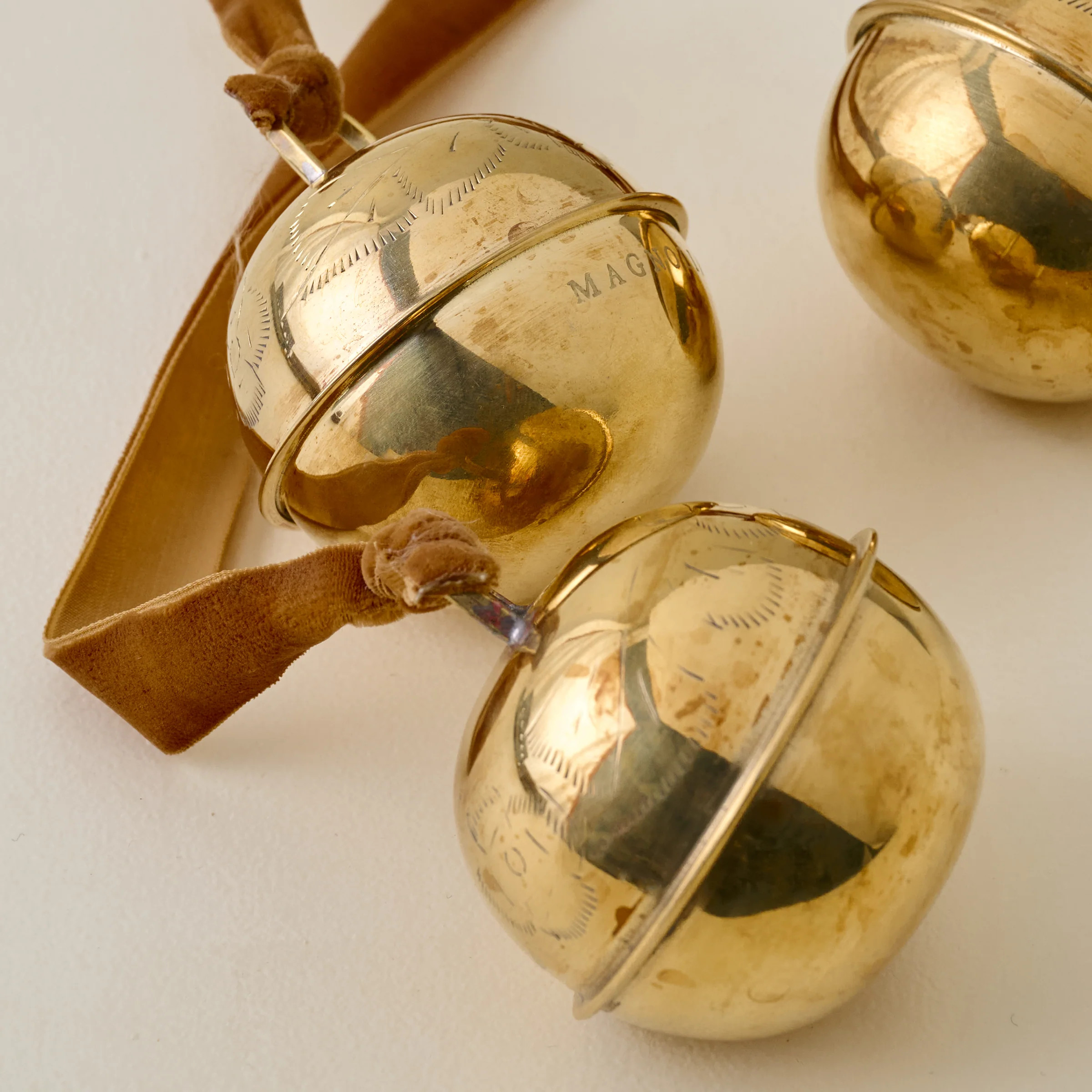Etched Solid Brass Jingle Bells | Magnolia