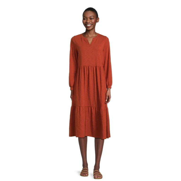 Time and Tru Women's Knit Tiered Midi Dress | Walmart (US)