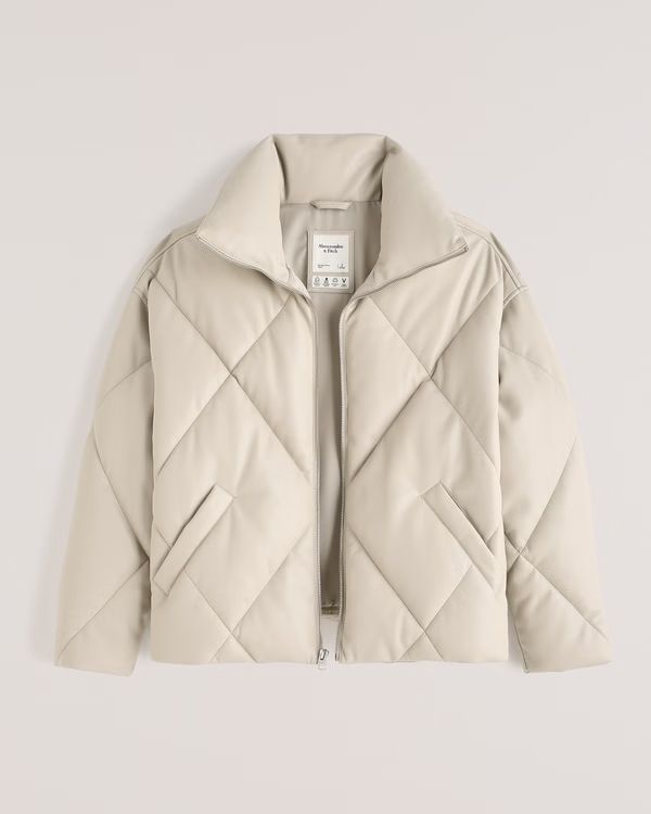 Oversized Vegan Leather Diamond Puffer | Abercrombie & Fitch (US)