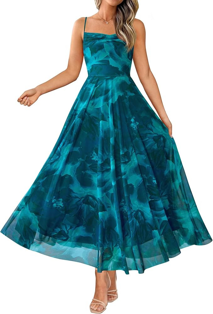 BTFBM Women Summer Floral Maxi Dresses Elegant Spaghetti Strap Dress Printed Party Dress Beach Lo... | Amazon (US)