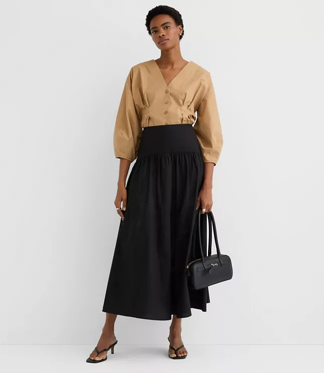 Yoke Poplin Maxi Skirt | LOFT