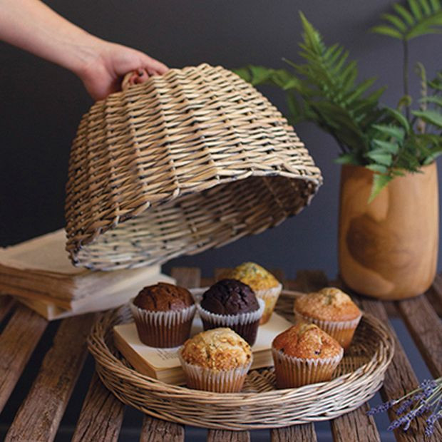 Woven Rattan Tray With Dome Cover | Antique Farm House
