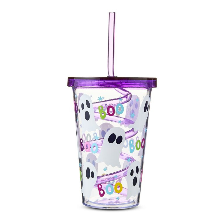 Halloween Purple Ghost Tumbler with Swirly Straw, 14 fl oz, by Way To Celebrate - Walmart.com | Walmart (US)