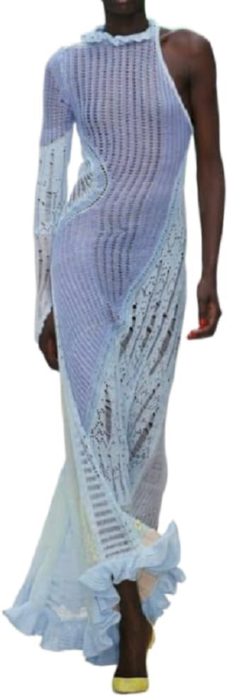 FEORJGP Womens Summer Halter Neck Knitted Dress Solid Color Crochet Backless Sleeveless Mini Dres... | Amazon (US)