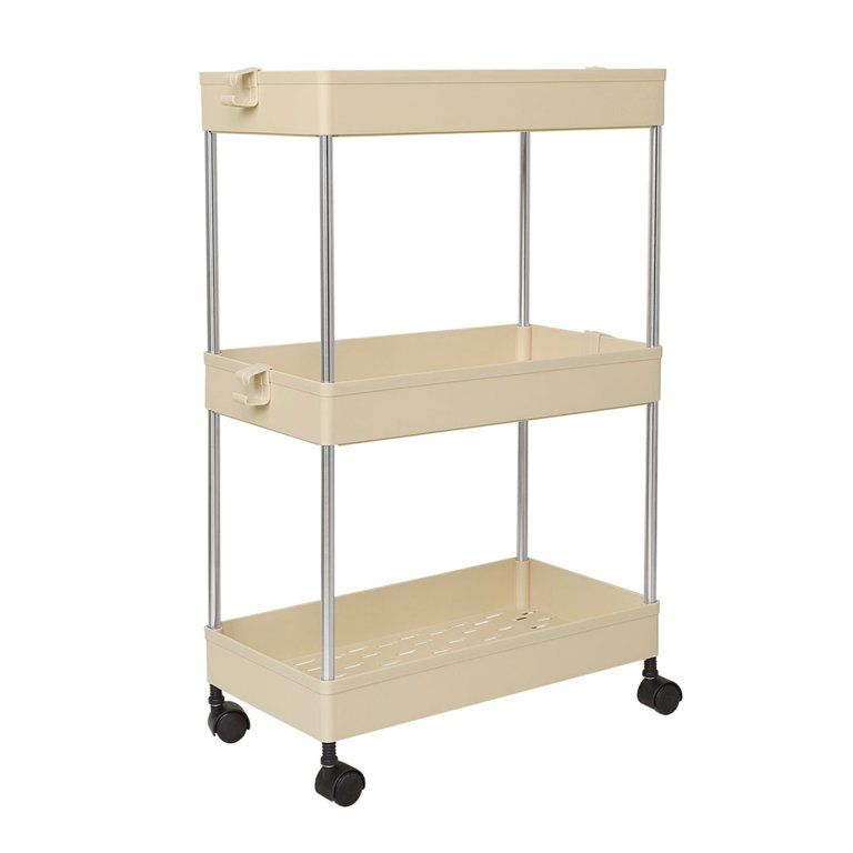Storage Rolling Cart Organizer Self w/ Wheels for Bath Kitchen Office Beige 3 Tiers | Walmart (US)