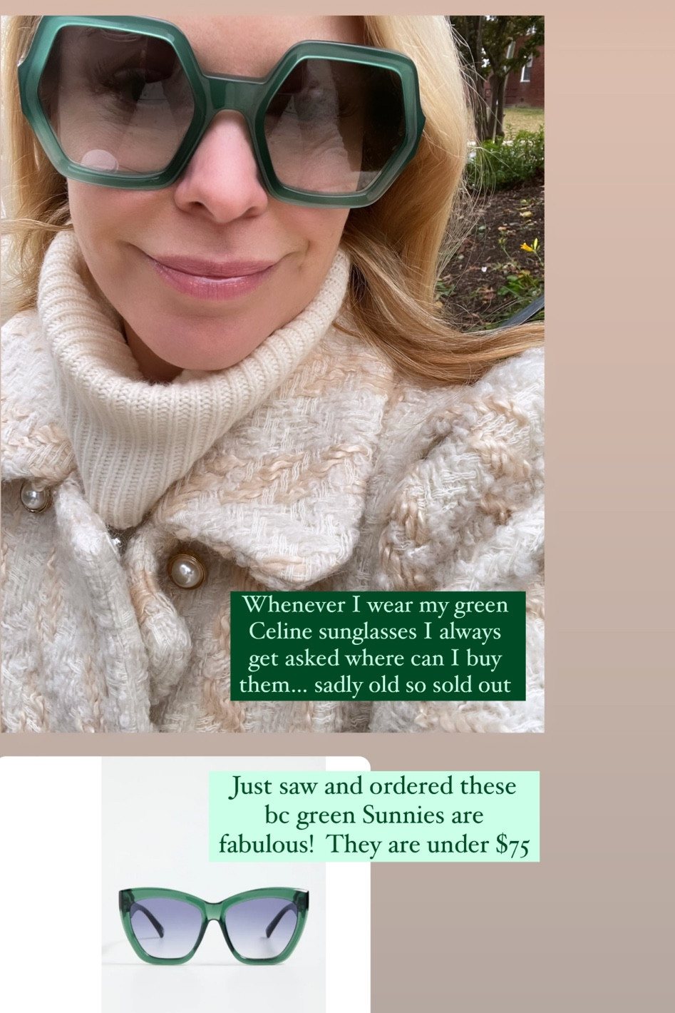 Green Sunnies are so chic 

#LTKfindsunder100