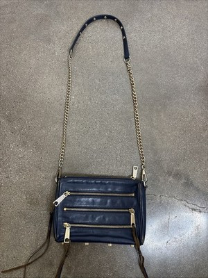 Rebecca Minkoff Navy Blue Four Zip Leather Crossbody Purse | eBay AU