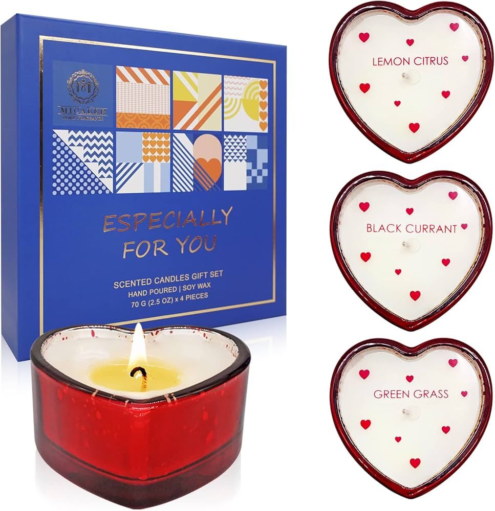 Luxury Love Heart Shape Gift Glass Jar Set Soy Wax Candle,Aromatherapy Gift Set Candles for Her,R... | Amazon (US)