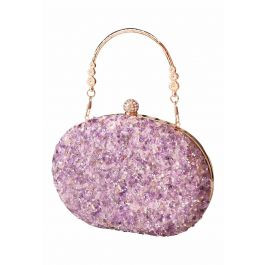 Full Beaded Rhinestone Oval Clutch in Purple | Chicwish