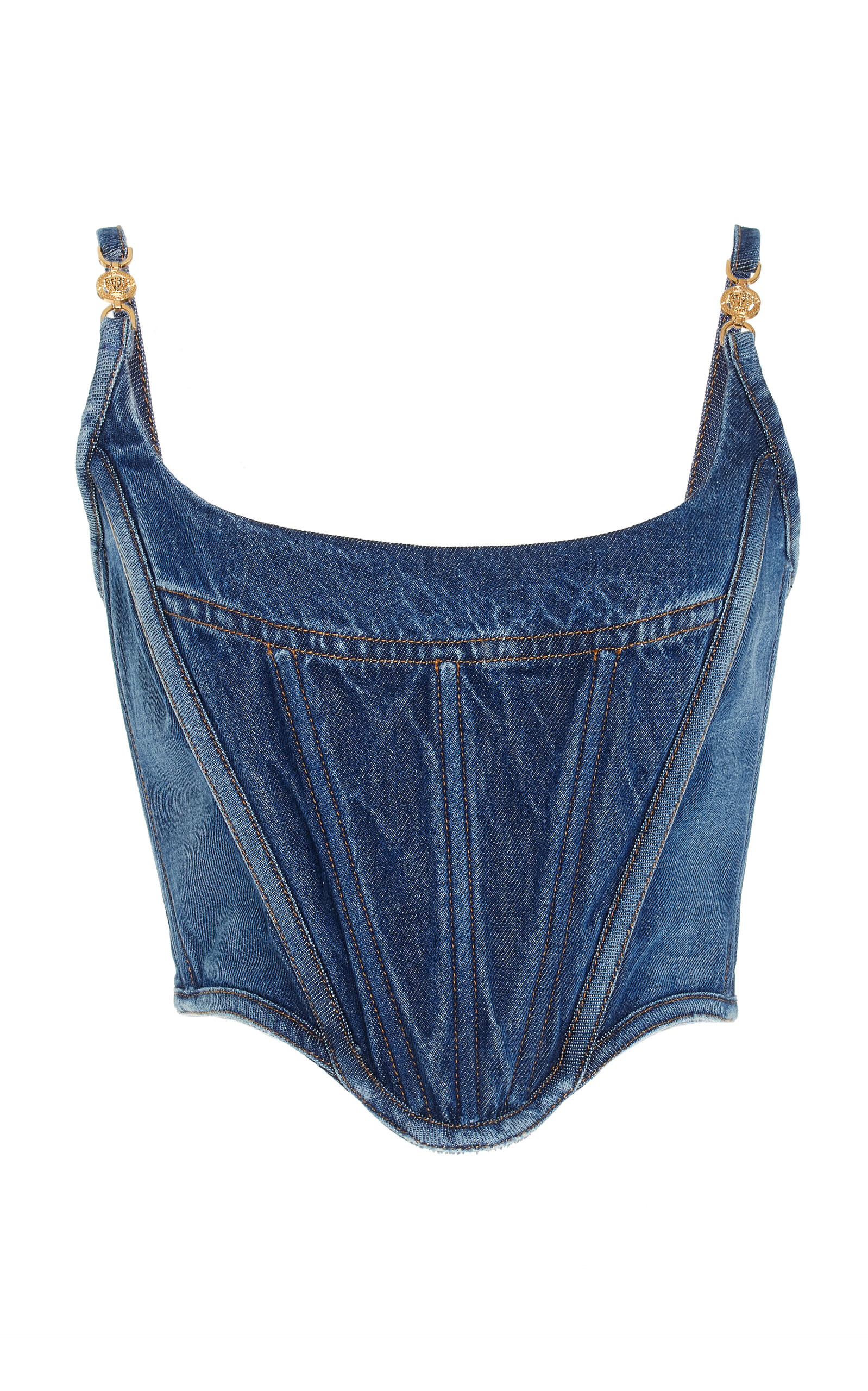 Versace - Medusa Denim Corset Top - Medium Wash - IT 36 - Moda Operandi | Moda Operandi (Global)