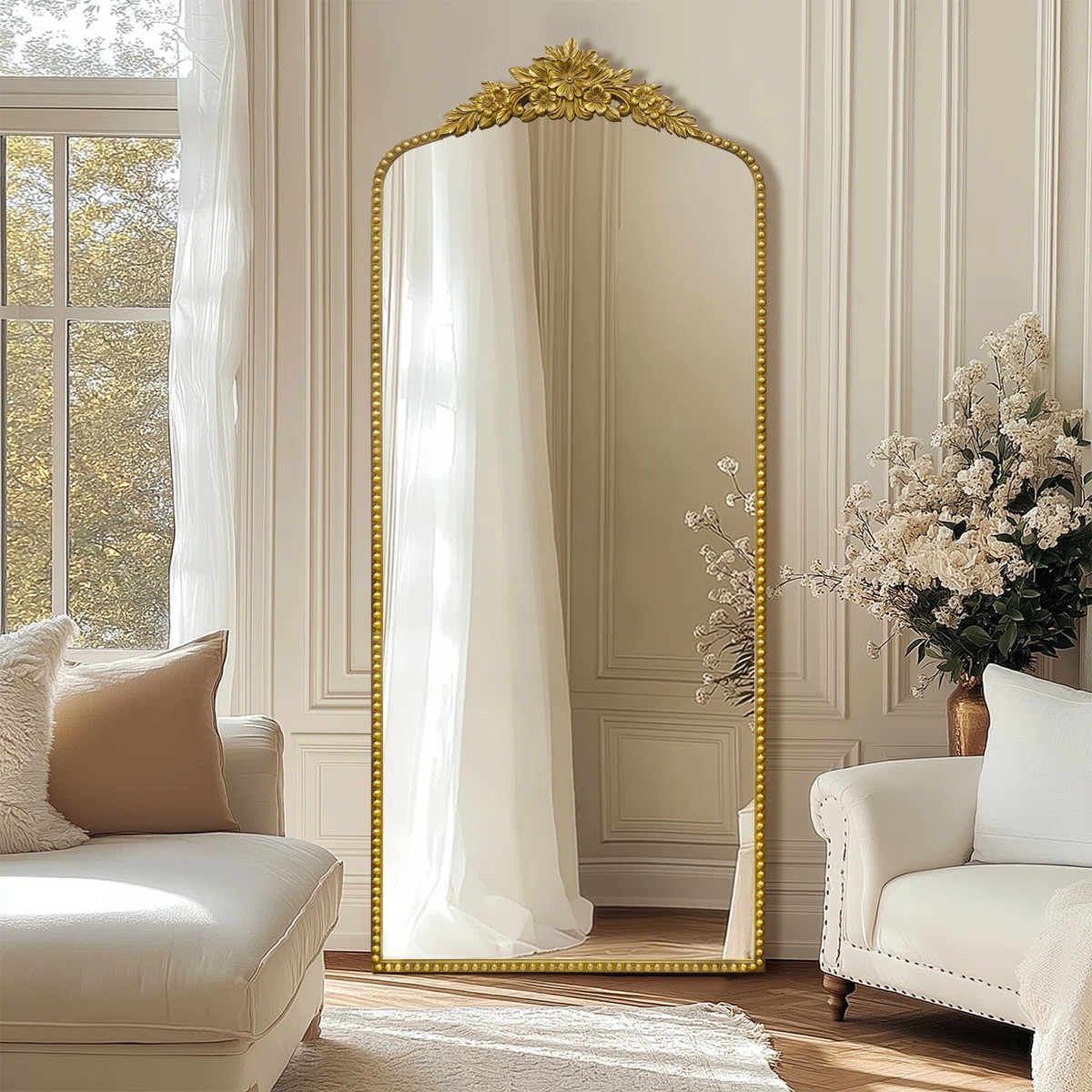 Antique Gold  Full Length Mirror, 75"x30" Floor Vintage Mirror with Ornate Matel Frame | Wayfair North America