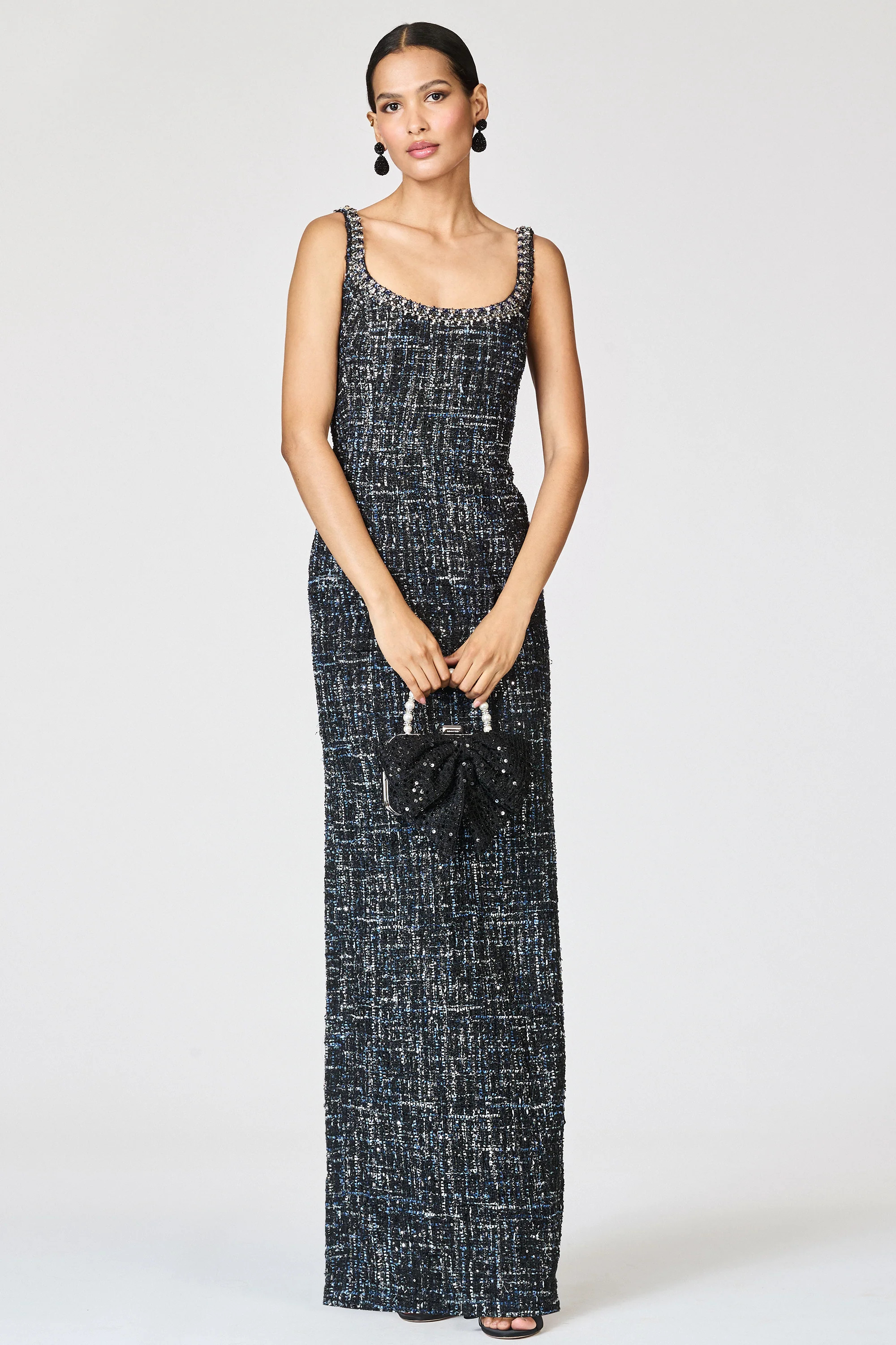 EMBELLISHED TWEED LANA GOWN - OBSIDIAN FROST | Sachin and Babi