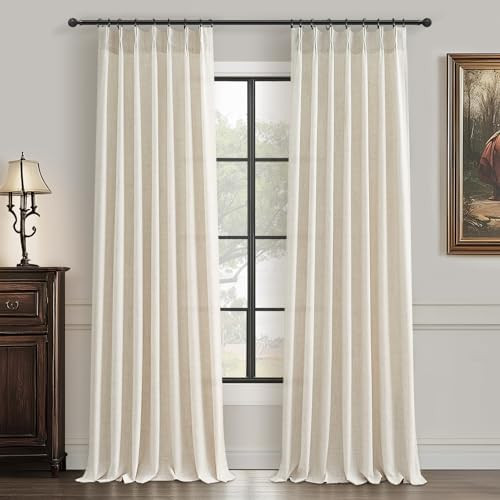 Semi Sheer Curtains 90 Inches Long for Bedroom Light Filtering Beige Birch Textured Linen Blend P... | Amazon (US)
